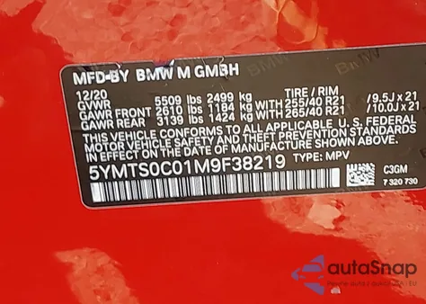 2021 BMW X3 M из США, поврежденный, VIN 5YMTS0C01M9F38219